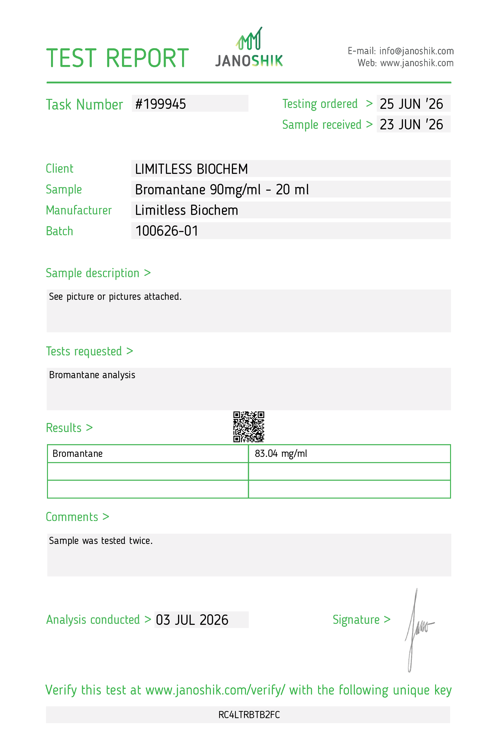 Lab test — Bromantane 90 mg/ml – Nasal Spray 20 ml
