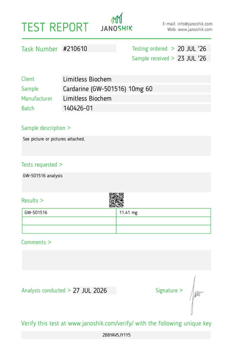 Lab test — Cardarine (GW-501516) 10mg – 60 capsules