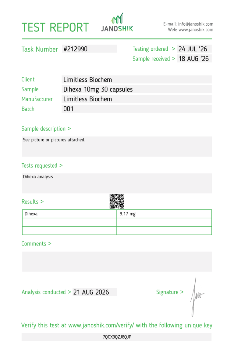 Lab test — Dihexa 10mg – 30 capsules
