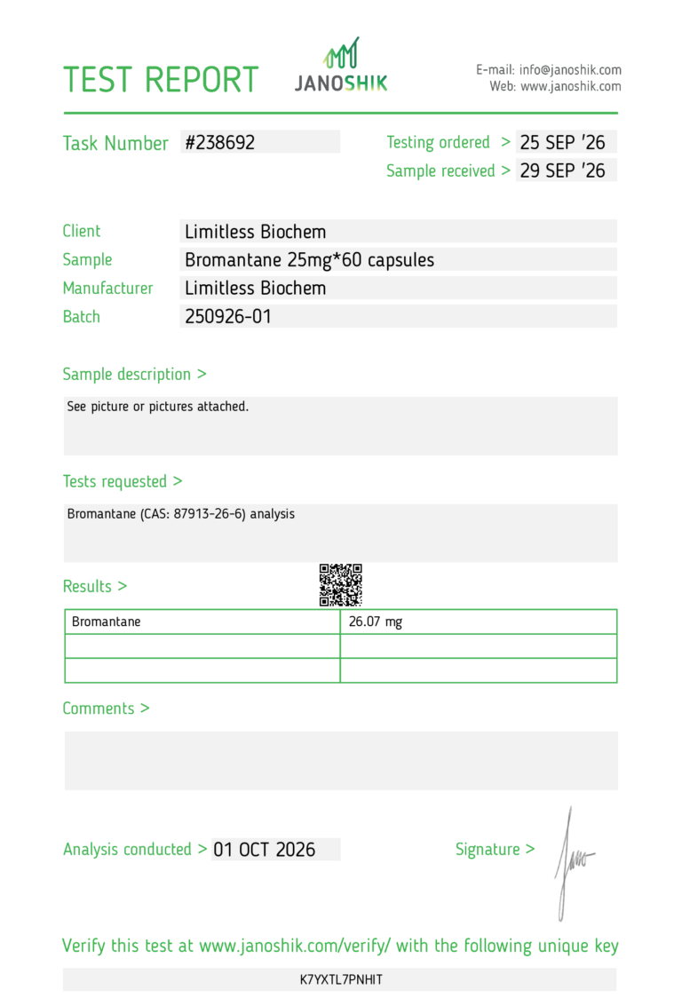 Lab test — Bromantane 25 mg – 60 capsules